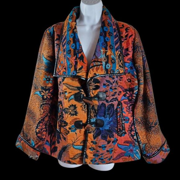 Parsley & Sage M Boho Southwestern Tapestry Wool Blend Toggle Jacket Artsy Coat - Picture 2 of 11